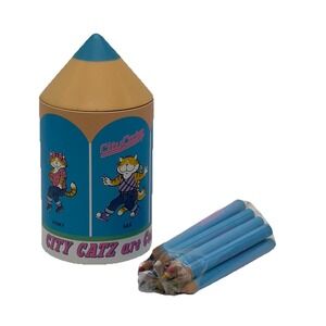 Vtg 1985 Sanrio City Catz Cats Colored Pencil Set Cardboard Container New Japan